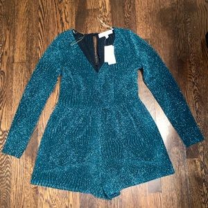 NWT Rowa Emerald Green Sparkly Long Sleeve Romper, size Large